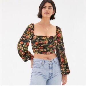 Urban Outfitters Cottagecore Floral Cropped Smocked Back Blouse SIZE MEDIUM